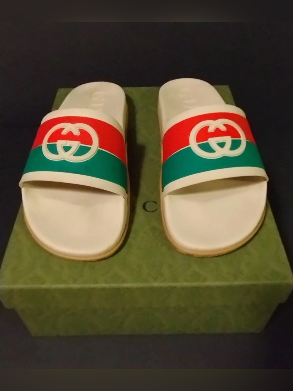 GUCCI INTERLOCKING G RUBBER SLIDES SANDALS MEN US 12 With Box